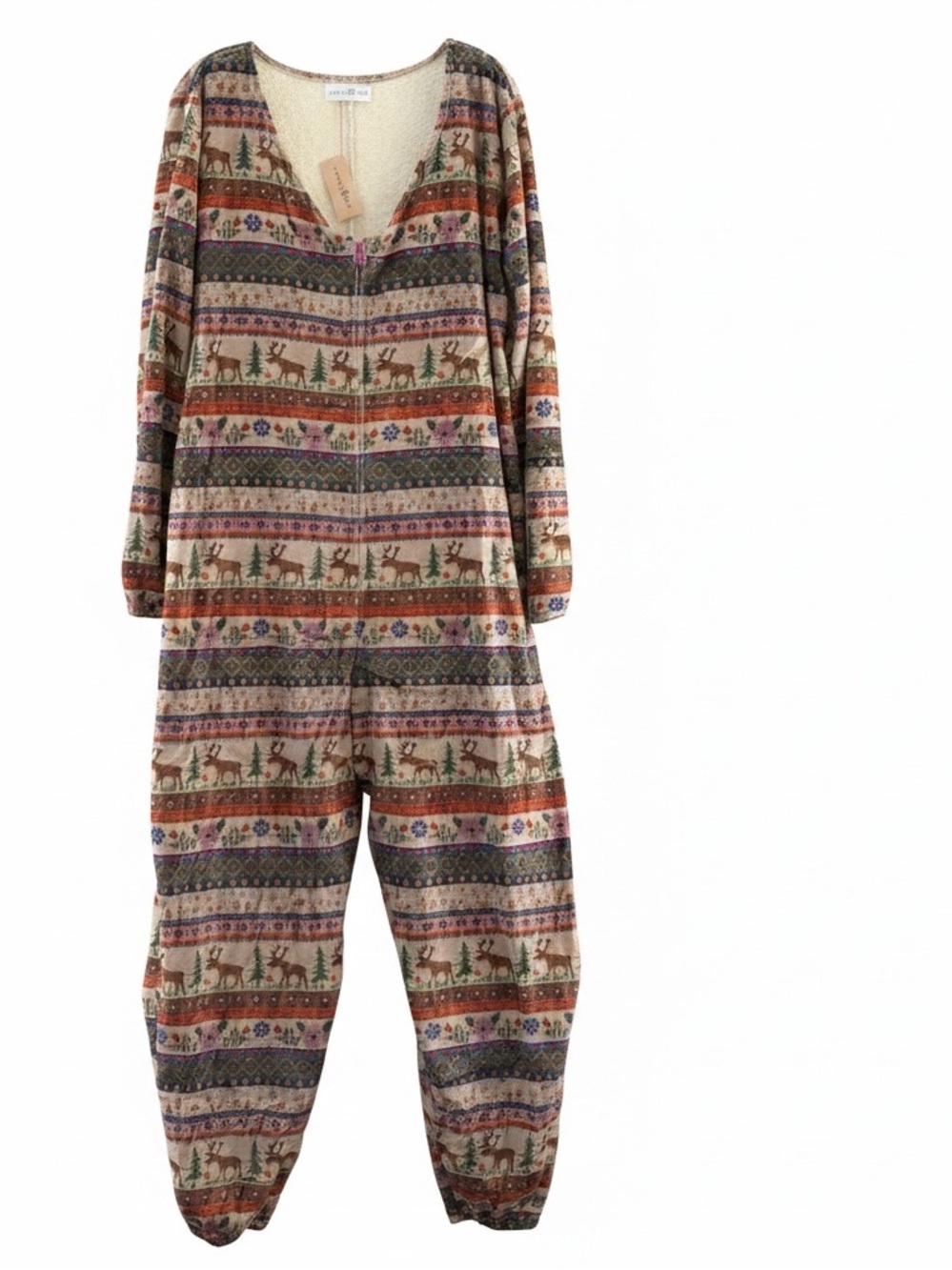 Natural Life Fleece One Piece Jumpsuit Pajamas L Tan NWT